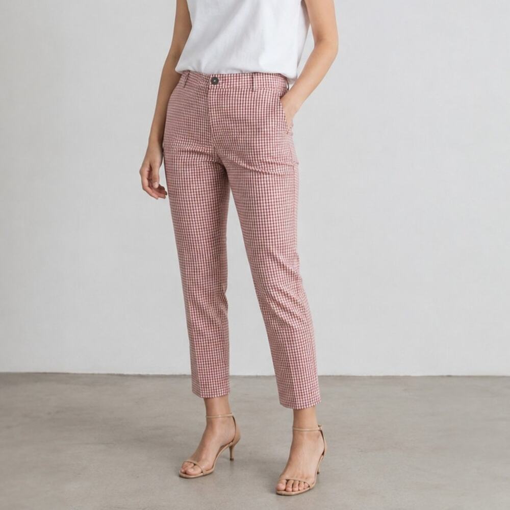 Berwich Laura 67 Pants Womens IT44 US 8 Red Gingham Check Wool es1508x Italy NWT